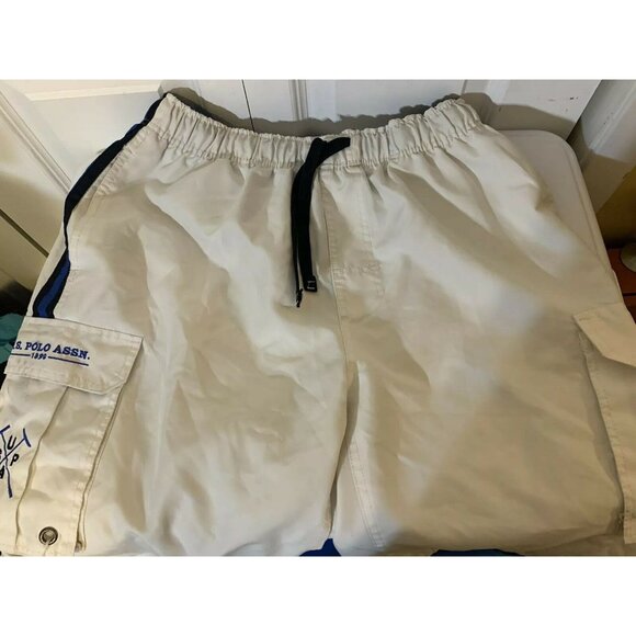 U.S. Polo Assn Men's Sz L Swim Trunks Board‎ Shorts White Blue Cargo - Picture 3 of 8